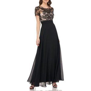 JS Collections Embroidered Illusion Bodice Gown